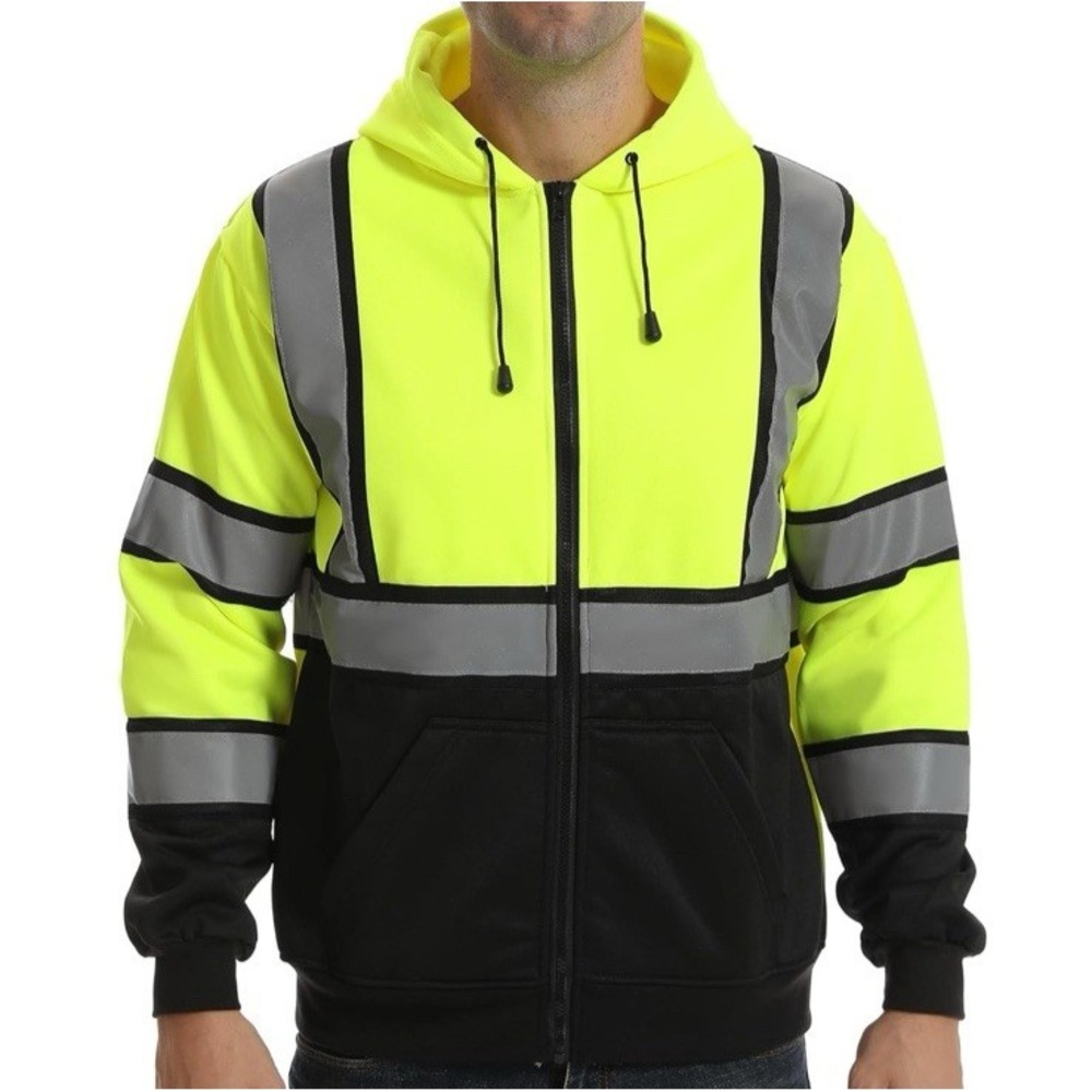 HIGH VISI CLASS 3 REFLECTIVE HOODED ZIP UP SAFETY FLEECE SWEATSHIRT HOODIE 4XL - Picture 8 of 8